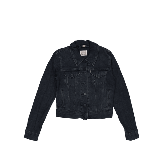 Levi's Black Denim Trucker Jacket Small 100% Cotton Collared