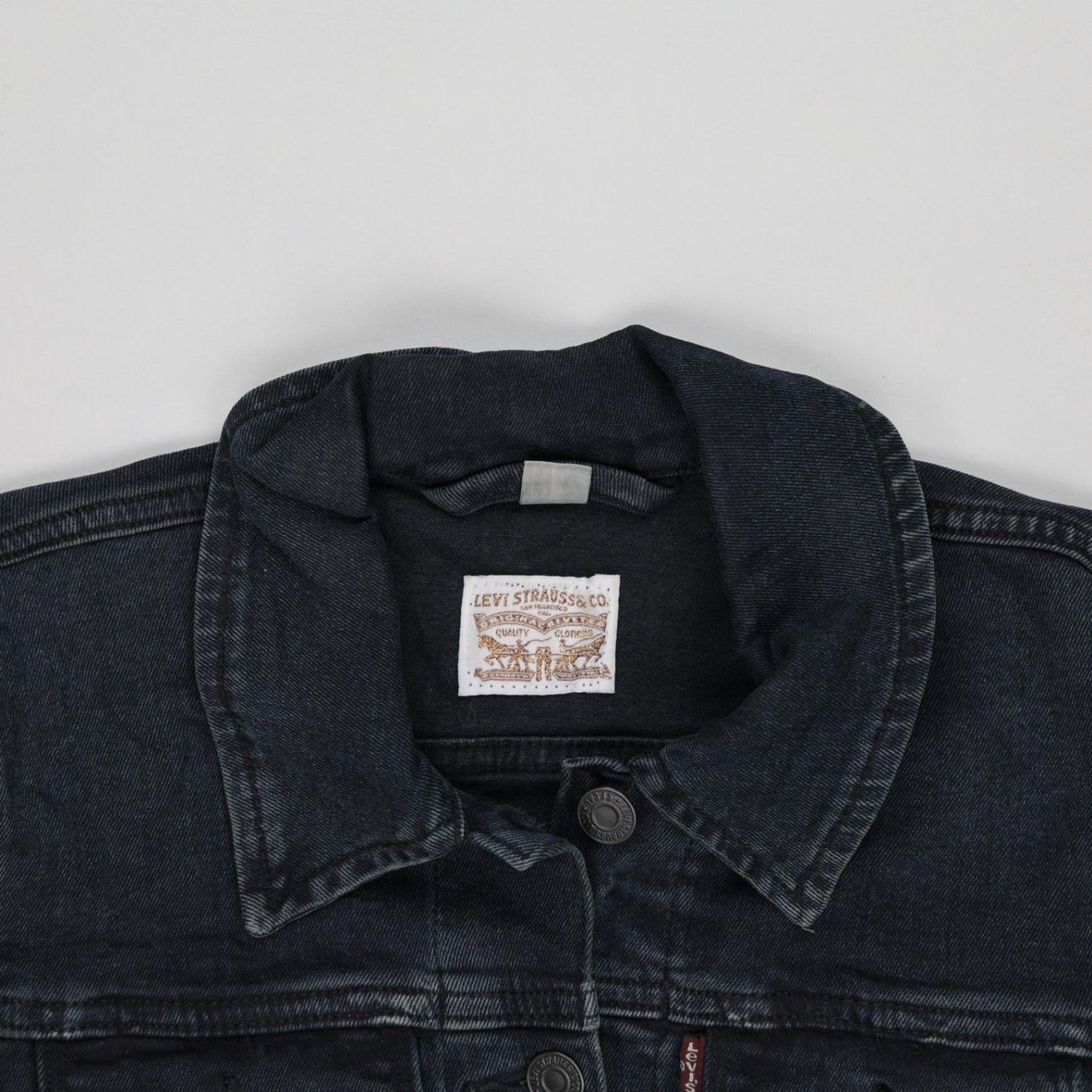 Levi's Black Denim Trucker Jacket Small 100% Cotton Collared