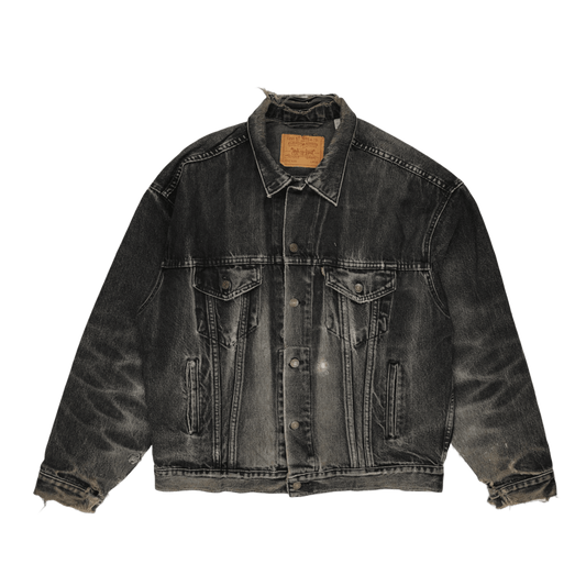 Levi's Rolling Stones Black Denim Trucker Jacket Large Cotton Vintage Distressed