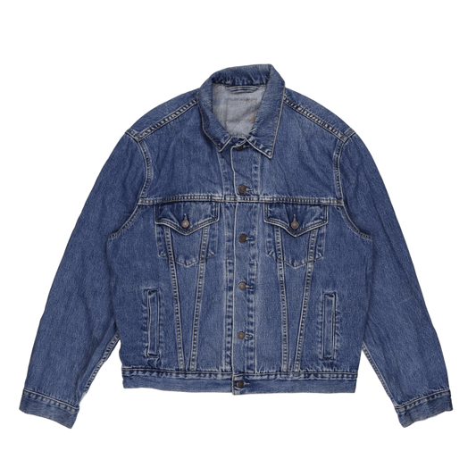 Vintage Blue Denim Jacket for Men Size Large Cotton Collared Outerwear