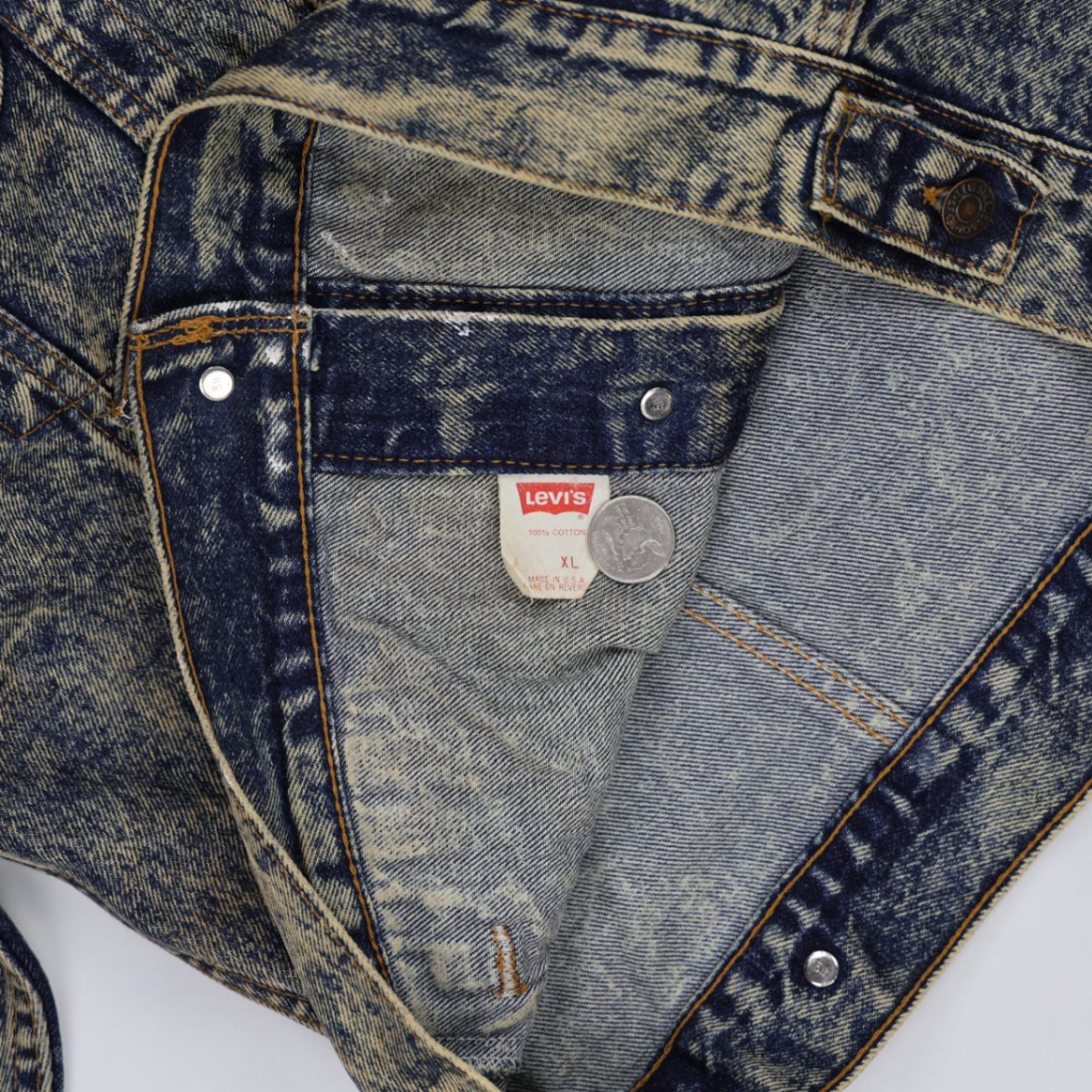 Levi's Vintage XL Acid Wash Denim Jacket Blue Cotton Collared