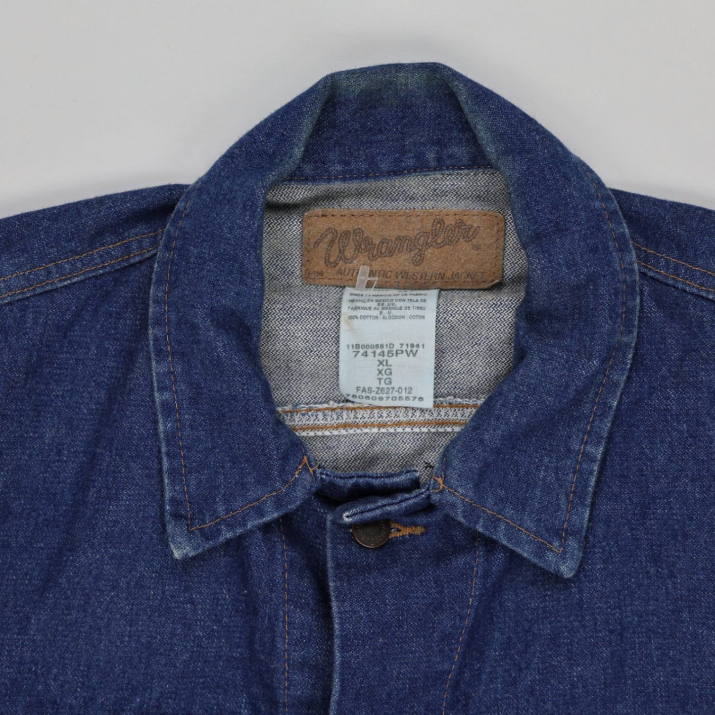 Wrangler XL Vintage Western Denim Jacket Blue 100% Cotton Collared
