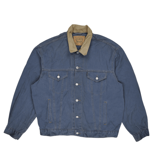 Levi's Vintage Blue Denim Jacket XXL Cotton with Tan Corduroy Collar