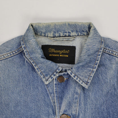 Wrangler Authentic Western Denim Jacket Blue Large 100% Cotton Vintage