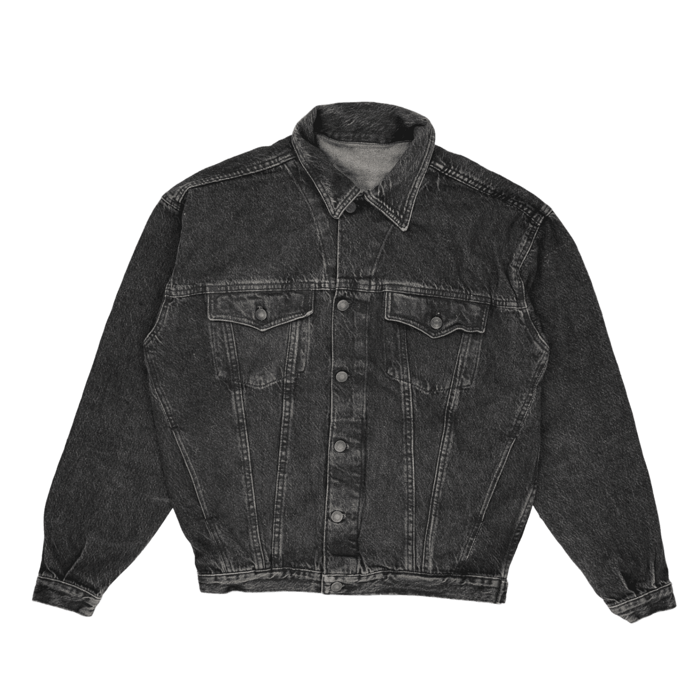 Generic Vintage Black Washed Denim Jacket Men Large Cotton