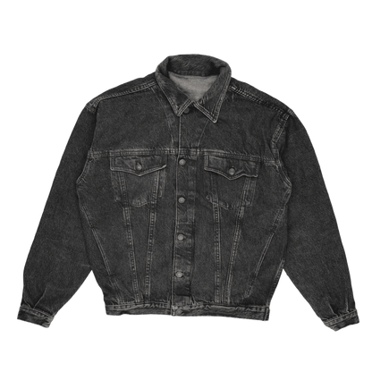 Generic Vintage Black Washed Denim Jacket Men Large Cotton