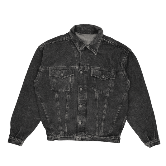 Generic Vintage Black Washed Denim Jacket Men Large Cotton