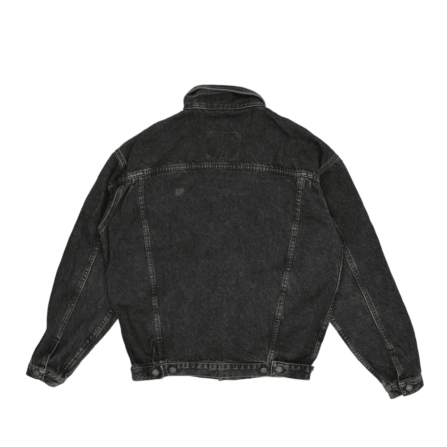 Generic Vintage Black Washed Denim Jacket Men Large Cotton