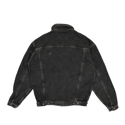 Generic Vintage Black Washed Denim Jacket Men Large Cotton