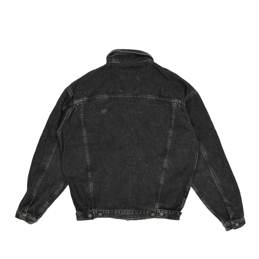 Generic Vintage Black Washed Denim Jacket Men Large Cotton