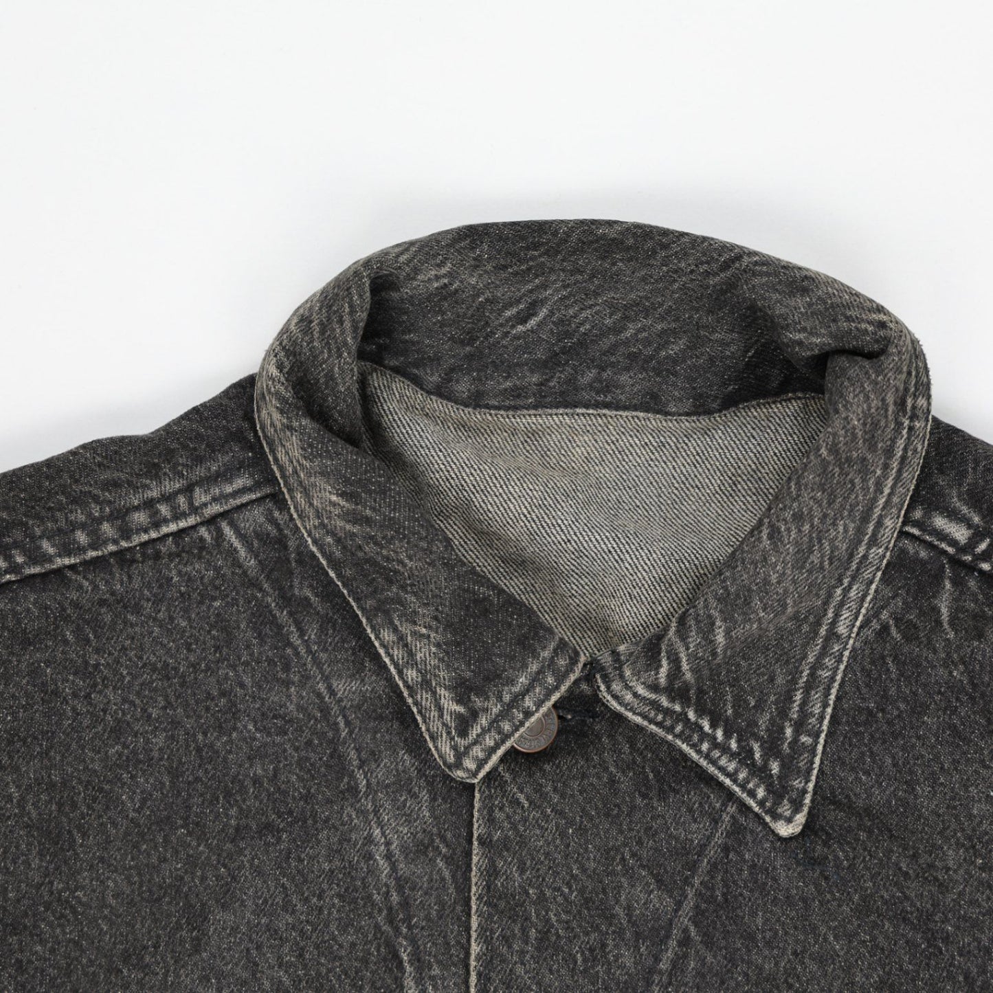 Generic Vintage Black Washed Denim Jacket Men Large Cotton