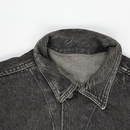 Generic Vintage Black Washed Denim Jacket Men Large Cotton