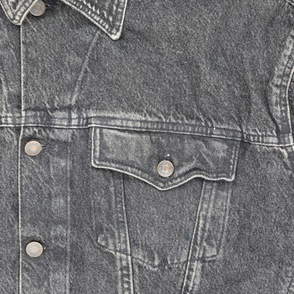 Generic Vintage Black Washed Denim Jacket Men Large Cotton