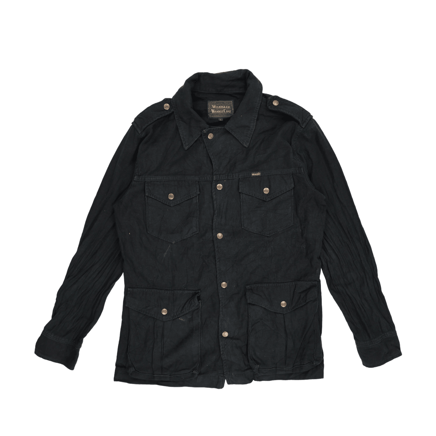 Wrangler Vintage Black Utility Jacket Large Cotton Collared Workwear