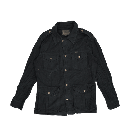 Wrangler Vintage Black Utility Jacket Large Cotton Collared Workwear