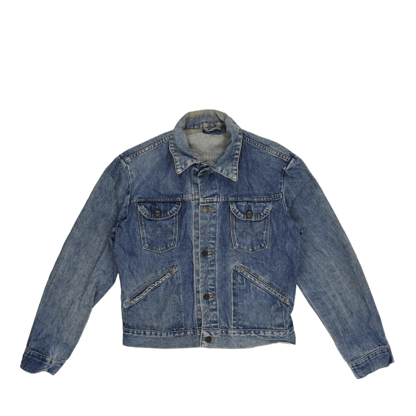 Vintage Wrangler Blue Denim Jacket Men's Medium 100 Percent Cotton Western Style Collared