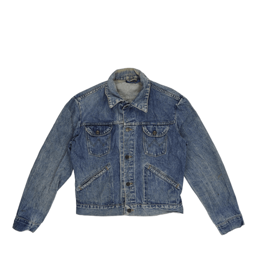 Vintage Wrangler Blue Denim Jacket Men's Medium 100 Percent Cotton Western Style Collared
