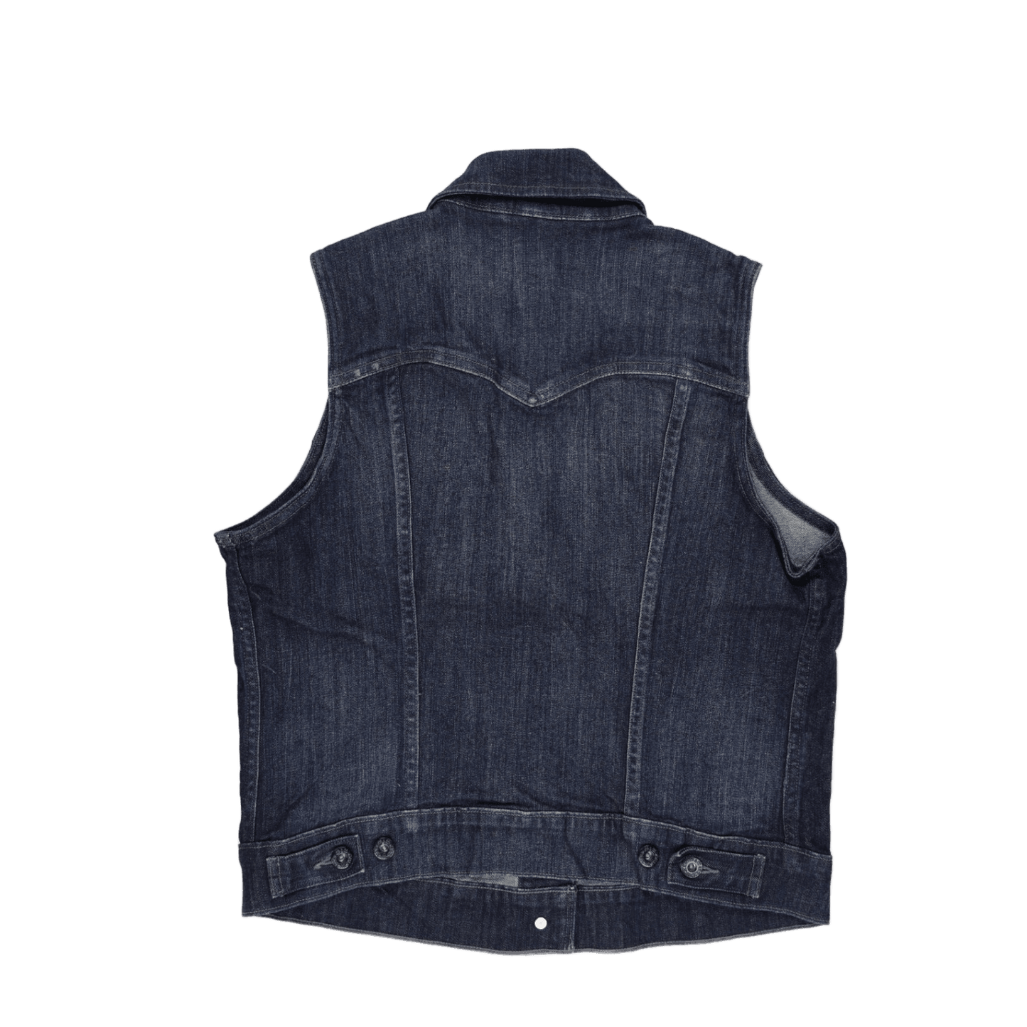 Levi's Large Blue Denim Waistcoat Vintage Sleeveless Gilet 99 Cotton 1 Elastane with Purple Sequin Trim