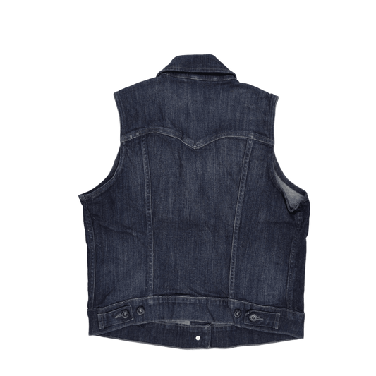 Levi's Large Blue Denim Waistcoat Vintage Sleeveless Gilet 99 Cotton 1 Elastane with Purple Sequin Trim