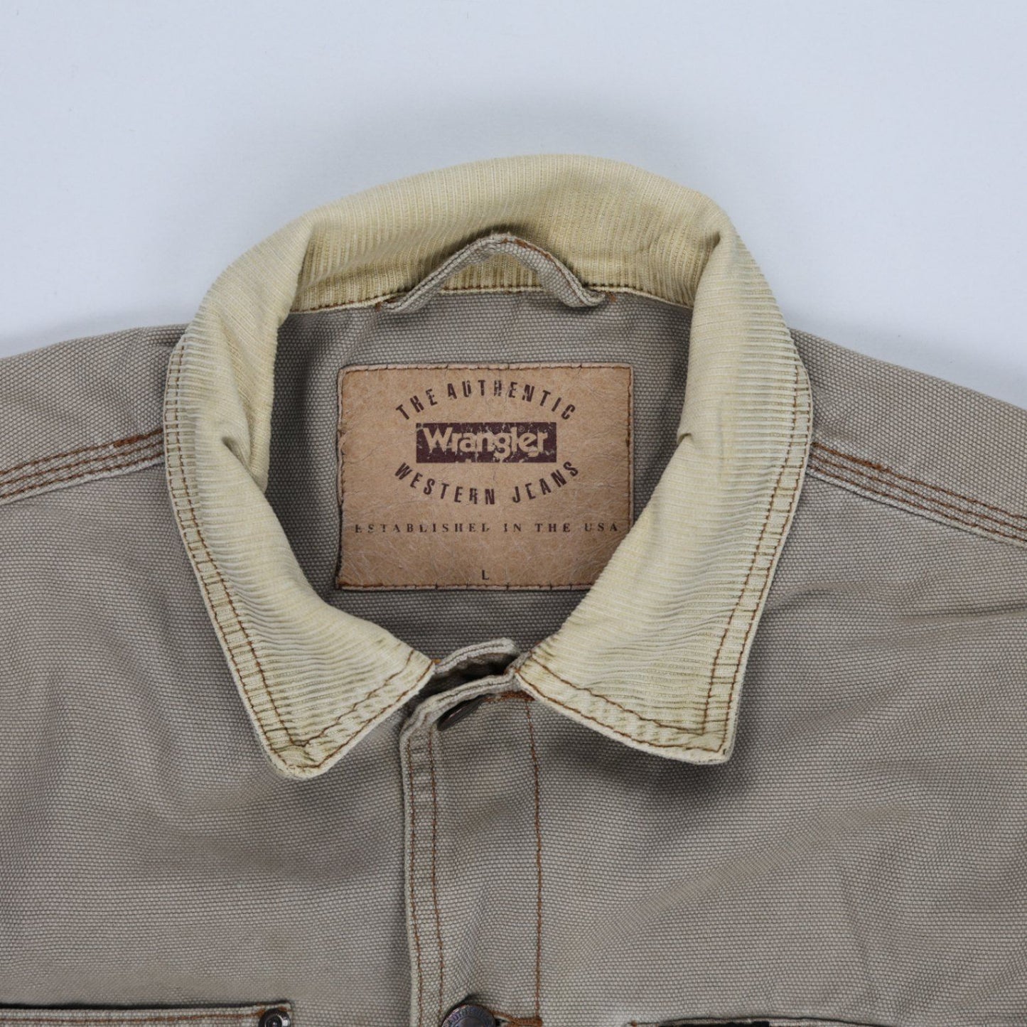 Wrangler Vintage Western Chore Jacket Beige Large 100 Percent Cotton