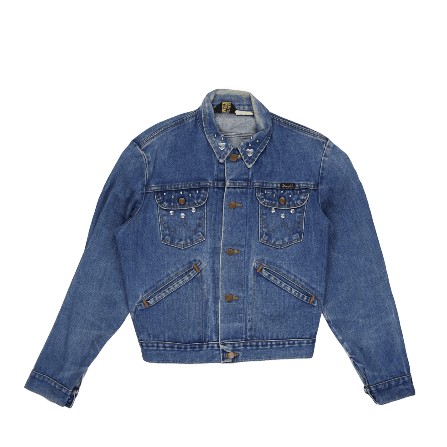 Wrangler Vintage Studded Denim Jacket Blue Size S 100 Percent Cotton Western Style Collared