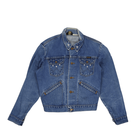 Wrangler Vintage Studded Denim Jacket Blue Size S 100 Percent Cotton Western Style Collared