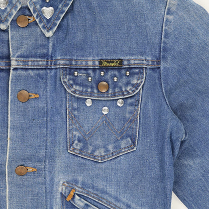 Wrangler Vintage Studded Denim Jacket Blue Size S 100 Percent Cotton Western Style Collared