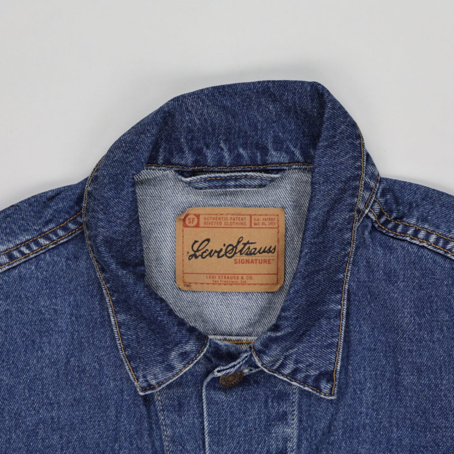 Levi Strauss Signature Men's Classic Blue Denim Jacket Size L Cotton Vintage