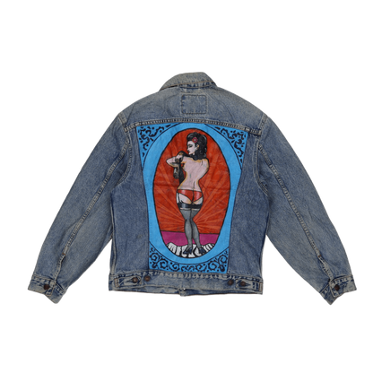 Levi's Vintage Custom Painted Pin-Up Girl Denim Jacket Light Blue Size S Cotton Denim
