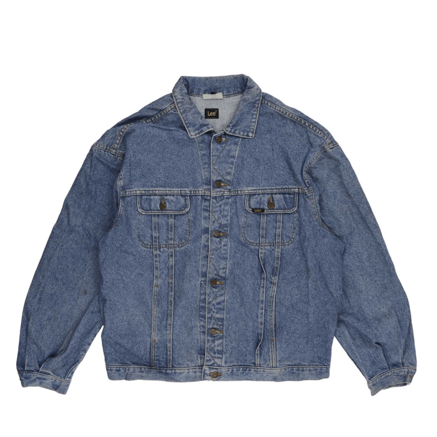 Lee Vintage Blue Denim Jacket Unisex Size L Cotton 90s Style Collared
