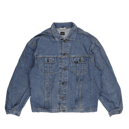 Lee Vintage Blue Denim Jacket Unisex Size L Cotton 90s Style Collared