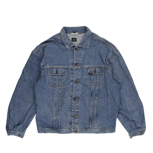 Lee Vintage Blue Denim Jacket Unisex Size L Cotton 90s Style Collared