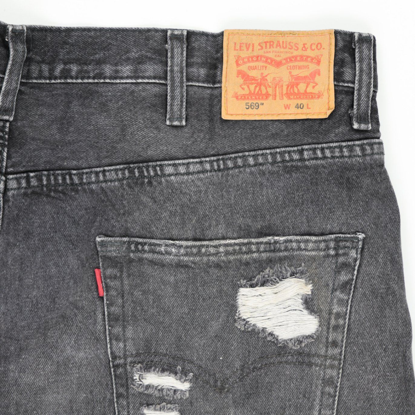 Levi's 569 Distressed Black Denim Shorts W40 Cotton Casual Vintage Urban