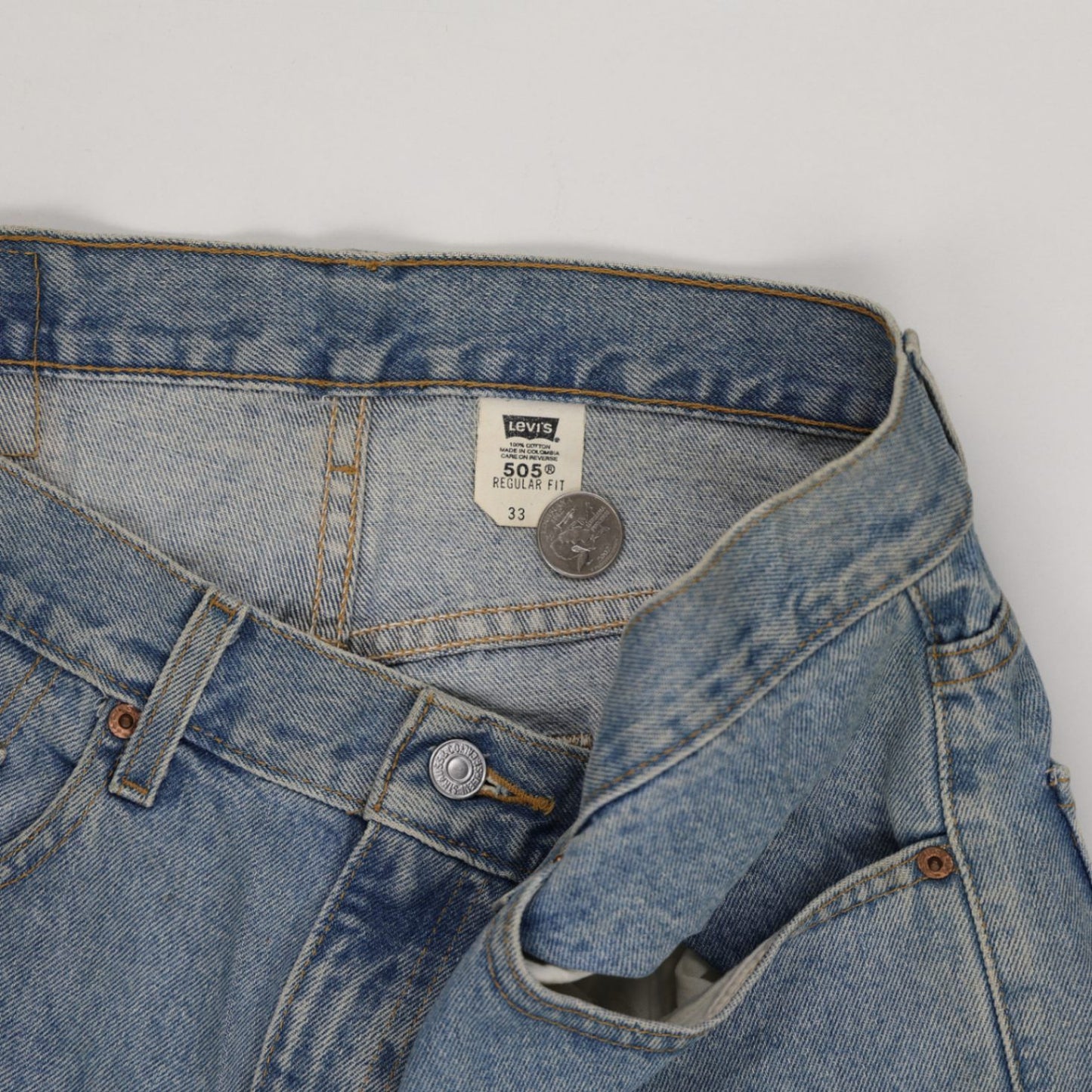 Levi's 505 Vintage Regular Fit Denim Shorts Blue W33 Cotton Denim