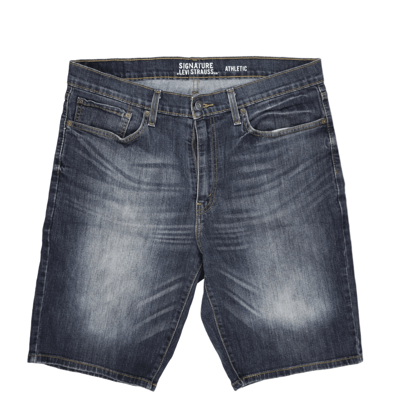 Levi Strauss Signature Athletic Denim Shorts Blue 36 11 Inch Inseam 80 Percent Cotton 18 Percent Polyester 2 Percent Elastane