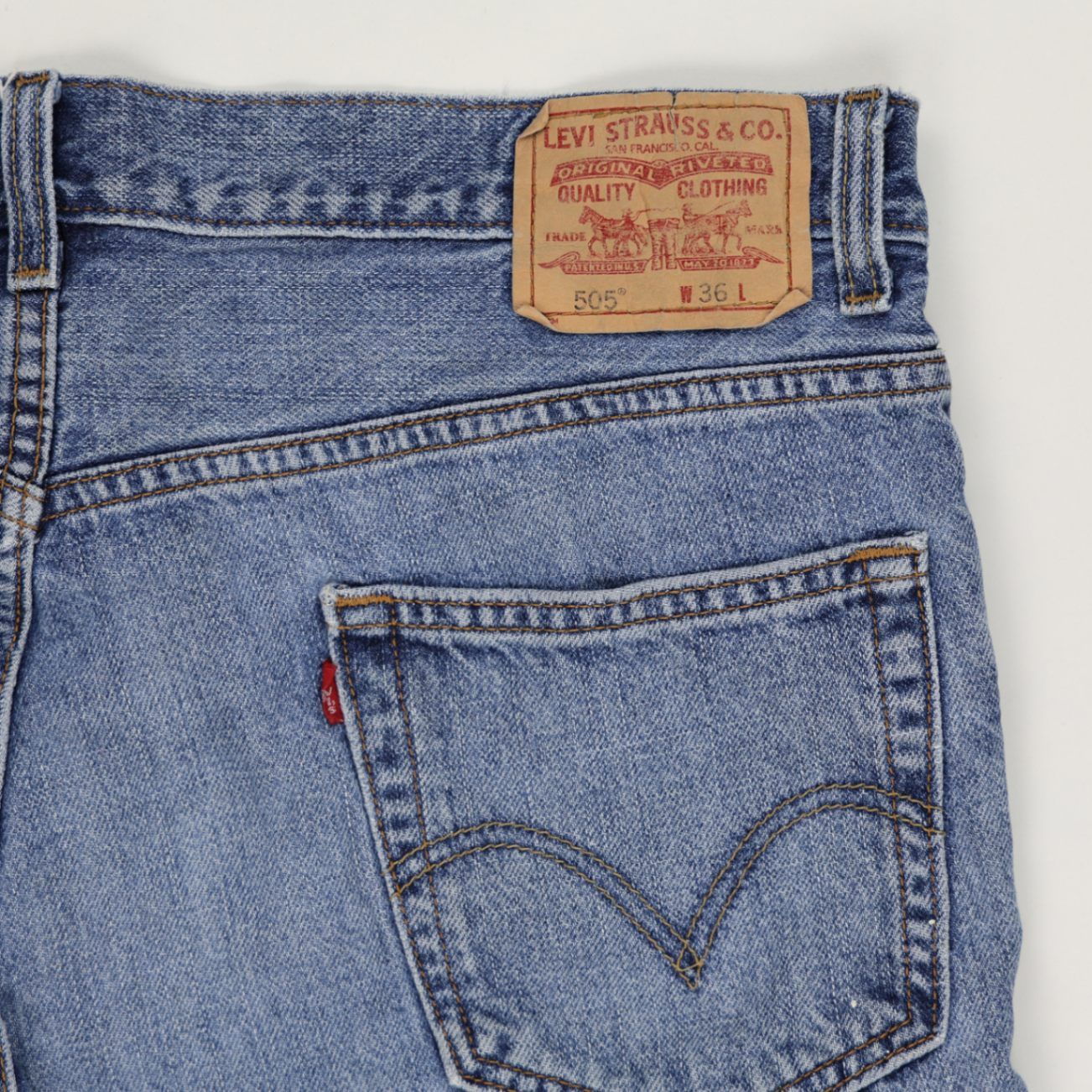 Levi's 505 Regular Fit Denim Shorts Vintage Blue W36 Cotton Straight Leg