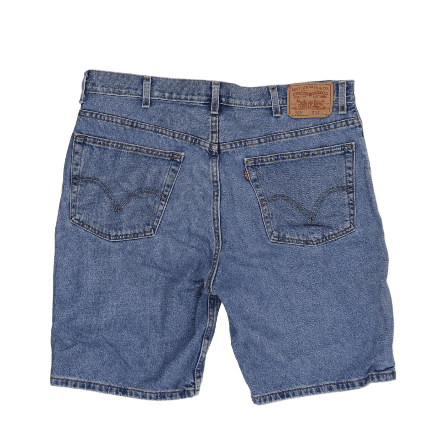 Levi's 505 Regular Fit Denim Shorts Blue W38 100 Percent Cotton Vintage Used Very Good