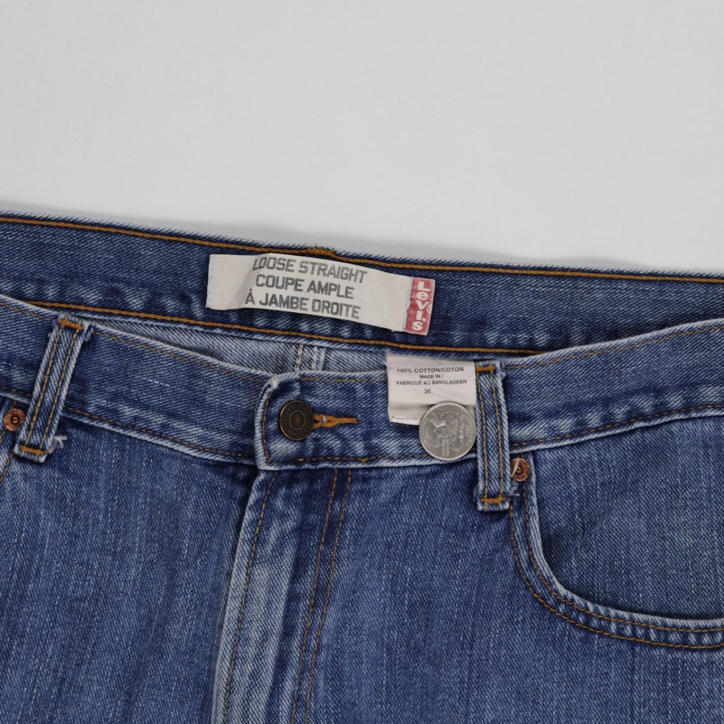 Levi's Loose Straight Fit Denim Shorts Blue 36W 100 Cotton Used Good