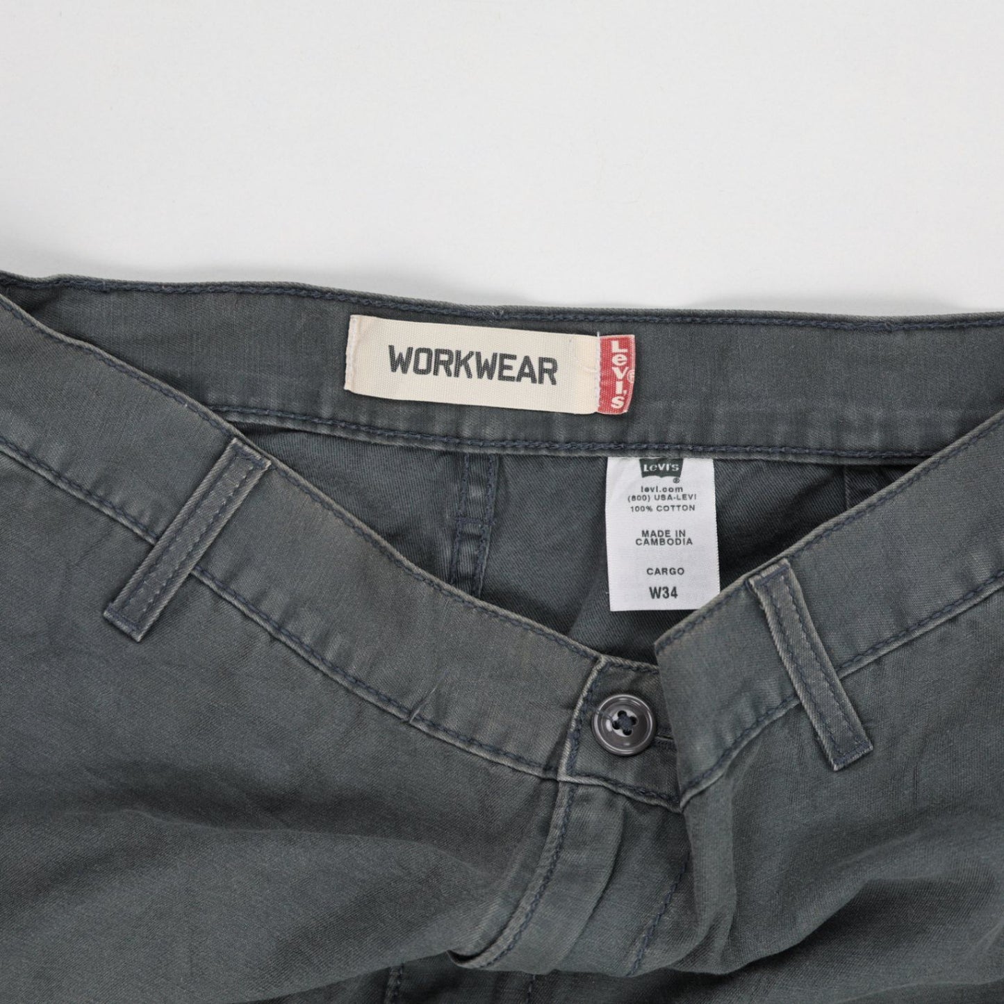Levi's Workwear Grey Cargo Shorts W34 100% Cotton Men's