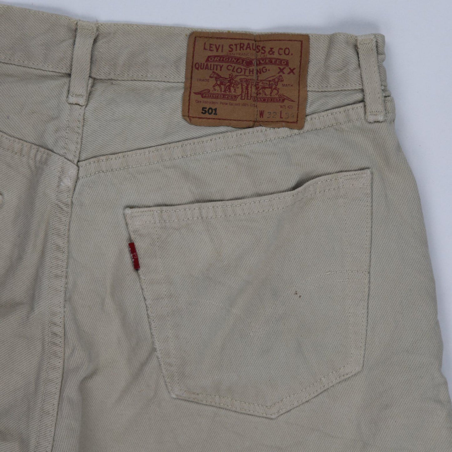 Levi's 501 Vintage Distressed Beige Cut-Off Denim Shorts W32 L34 Denim Cotton