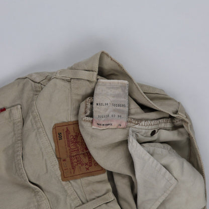 Levi's 501 Vintage Distressed Beige Cut-Off Denim Shorts W32 L34 Denim Cotton
