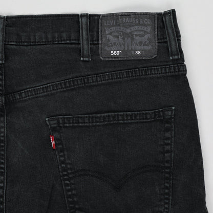 Levi's 569 Loose Straight Fit Black Denim Shorts Size 38 Cotton Blend