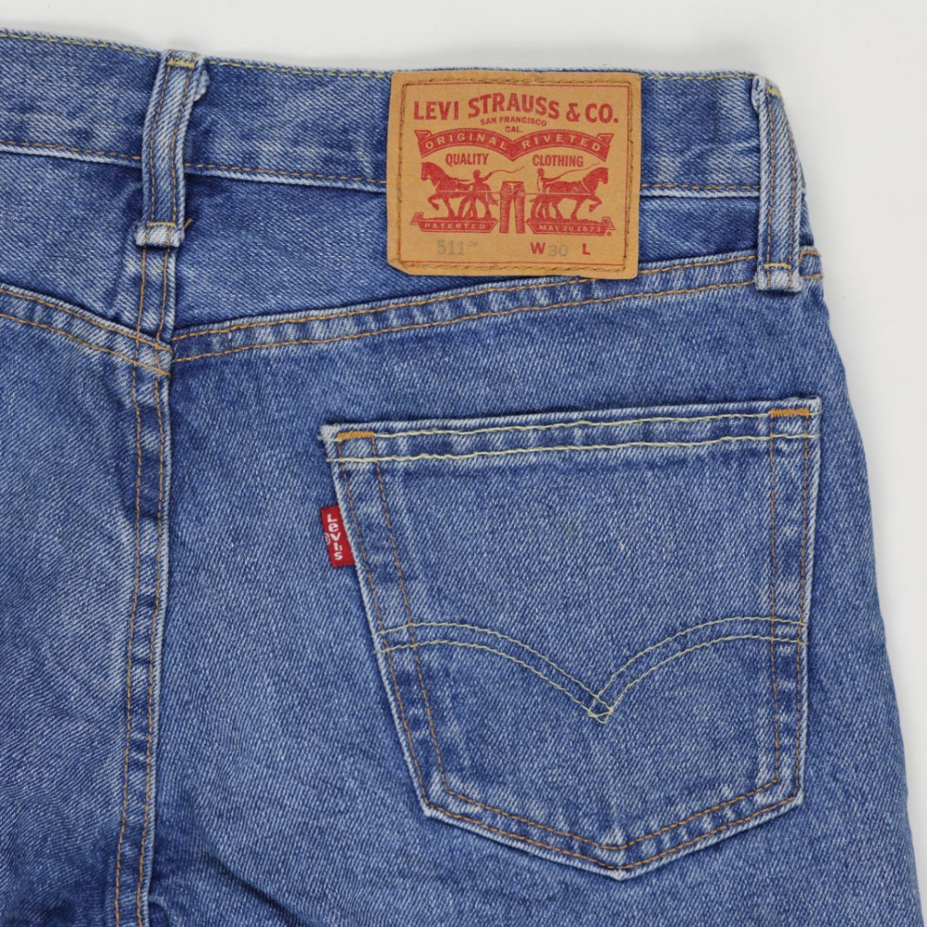 Levi's 511 Vintage Blue Denim Shorts W30 10 Inch Inseam Cotton