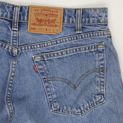 Levi's 505 Original Fit Denim Shorts Blue W34 L32 100% Cotton Vintage Straight Leg