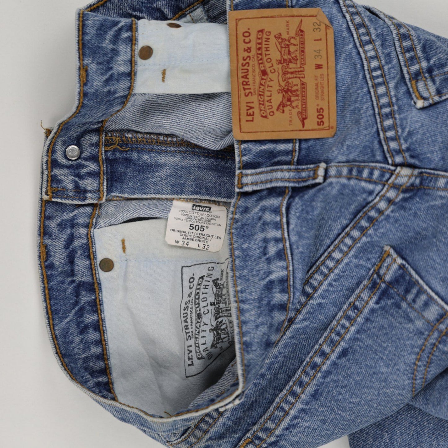 Levi's 505 Original Fit Denim Shorts Blue W34 L32 100% Cotton Vintage Straight Leg