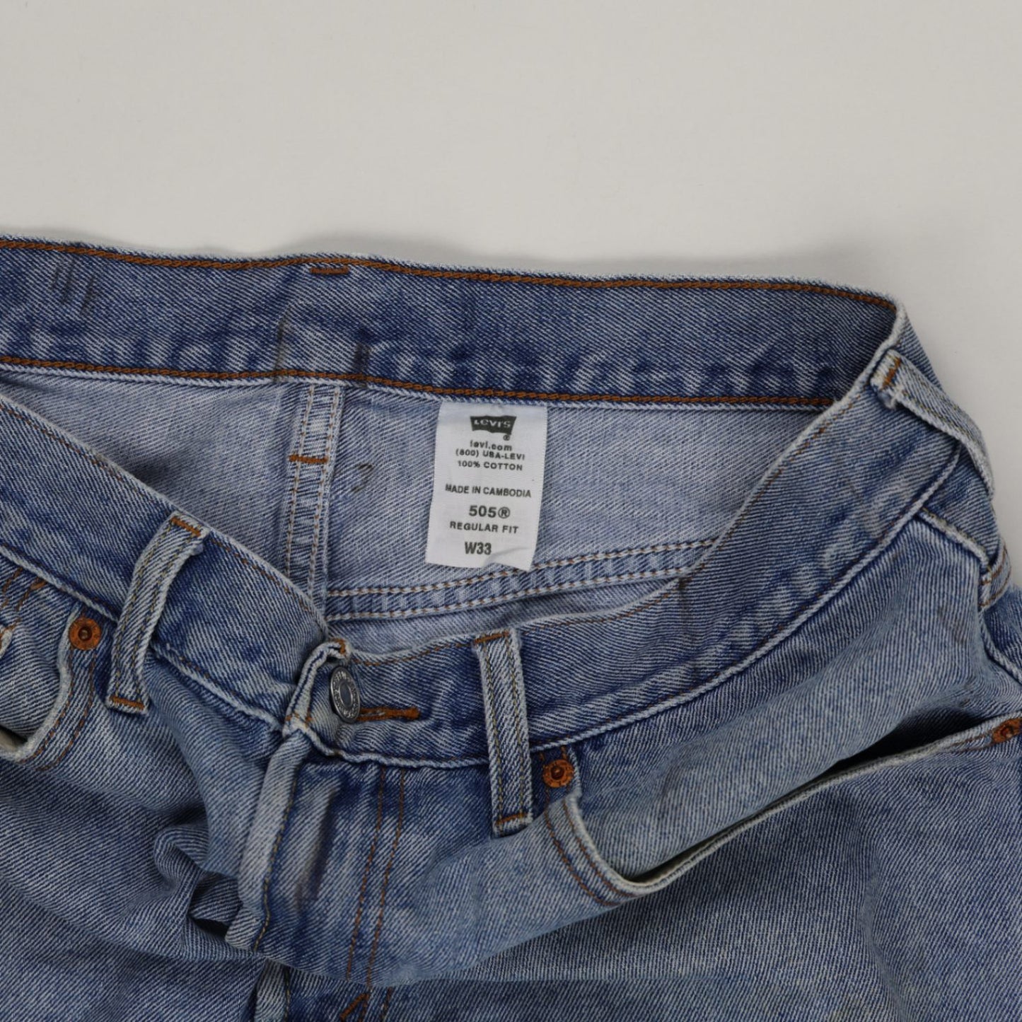 Levi's 505 Regular Fit Denim Shorts Blue W33 100% Cotton Vintage