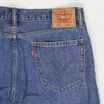 Levi's 505 Straight Fit Men's Denim Shorts Blue 36 Waist 11 Inch Inseam 100 Percent Cotton