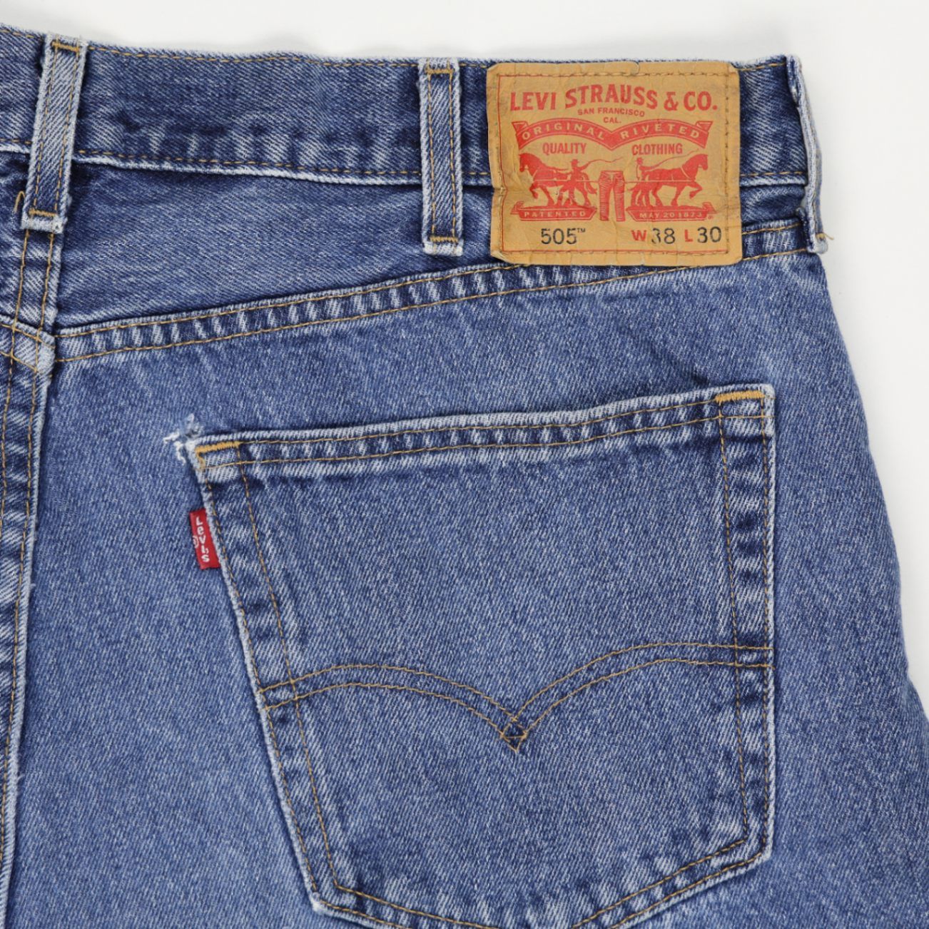Levi's 505 Vintage Blue Denim Shorts W38 L30 Cotton Distressed