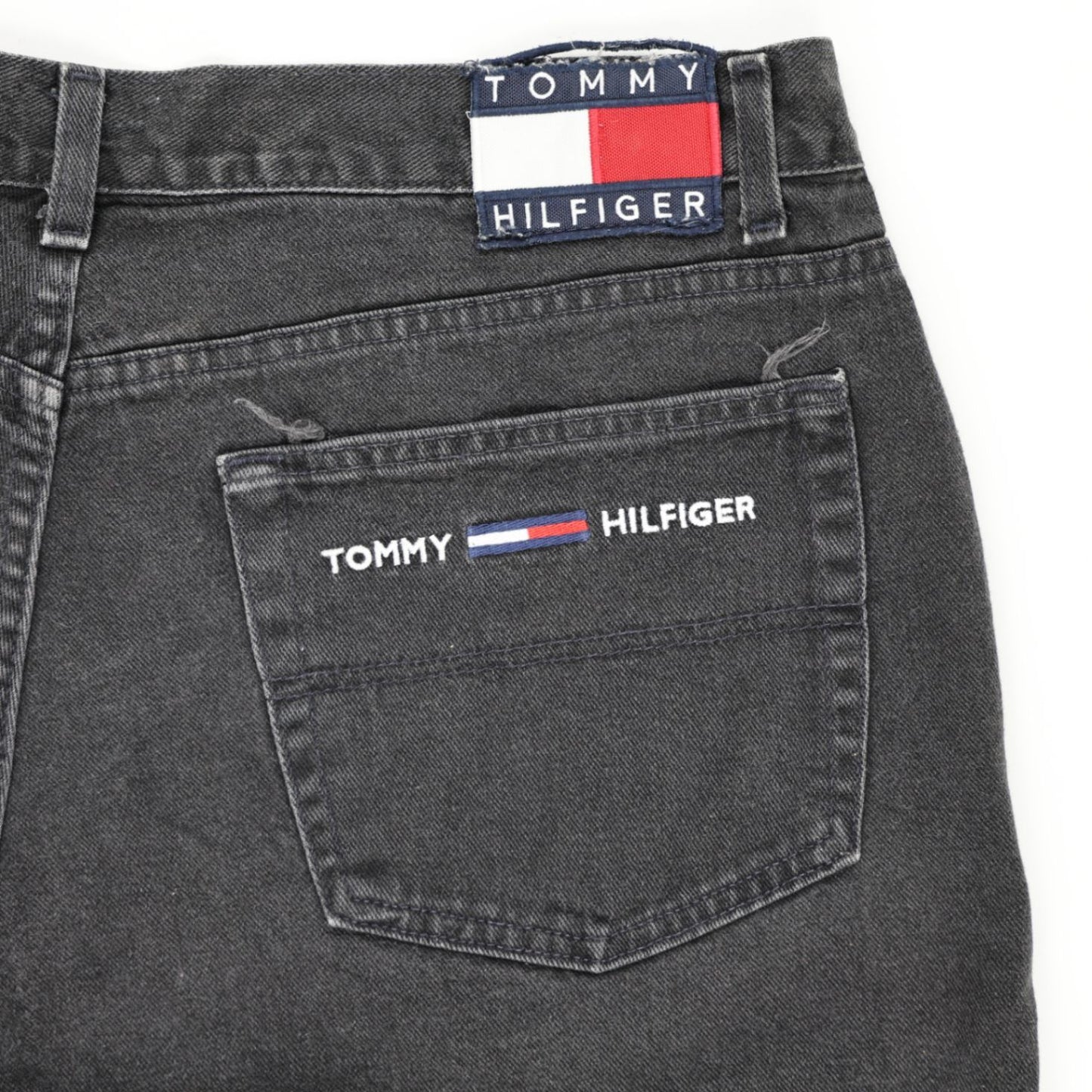 Tommy Hilfiger Jeans Black Denim Shorts W34 Cotton Vintage Style