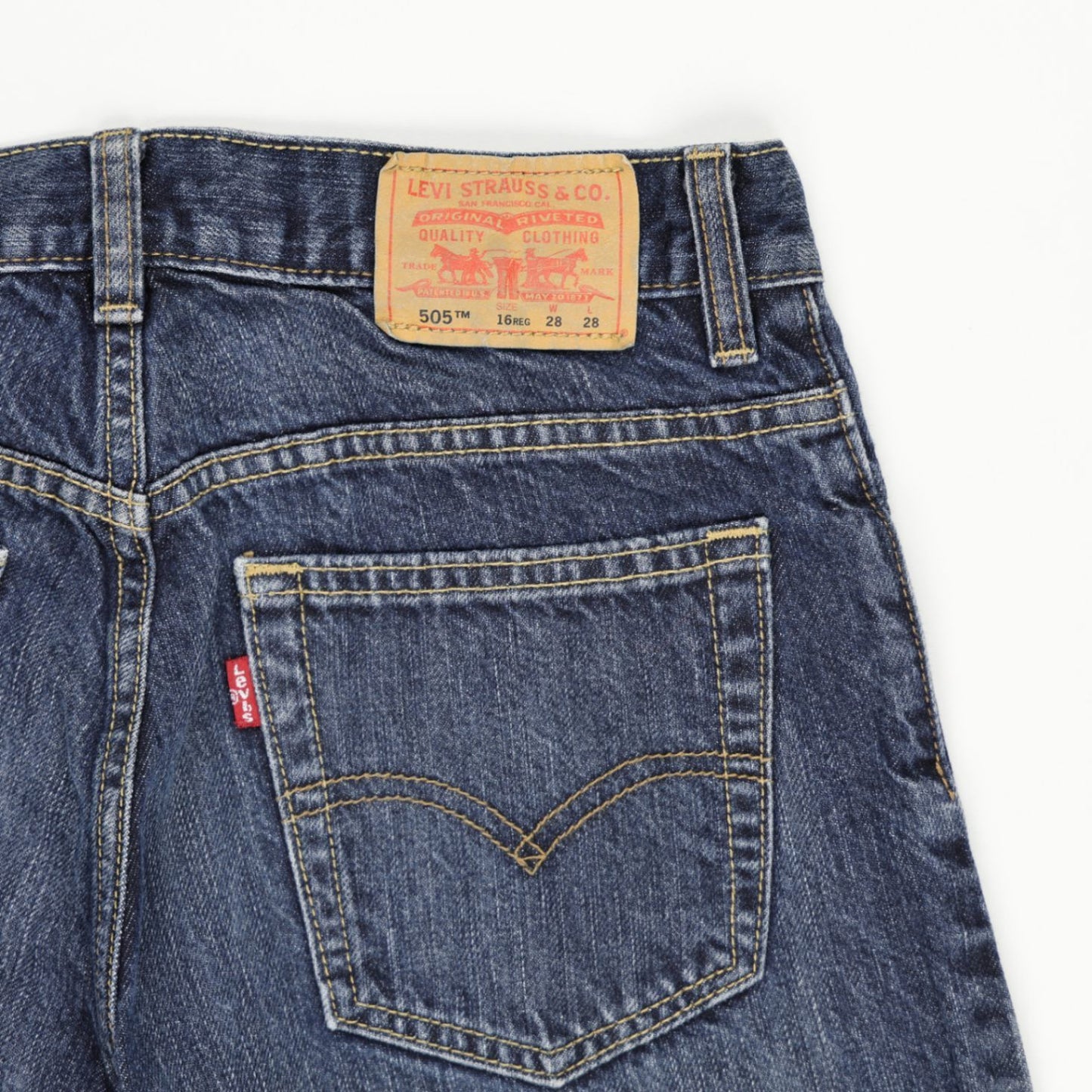 Levi's 505 High Rise Cut Off Distressed Denim Shorts Classic Blue Size 16 REG 100% Cotton